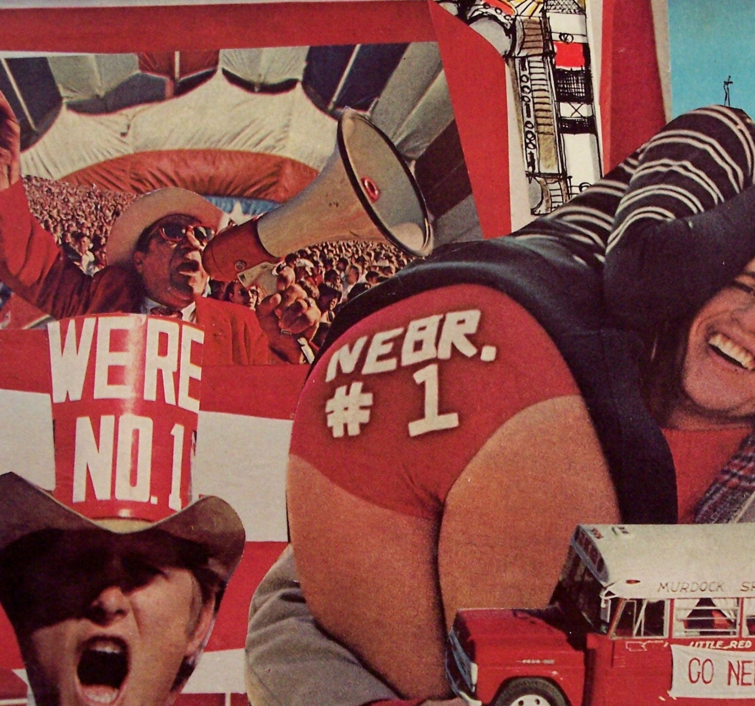 Original Collage on recycled book cover, one of a kind collage art, Nebraska Football