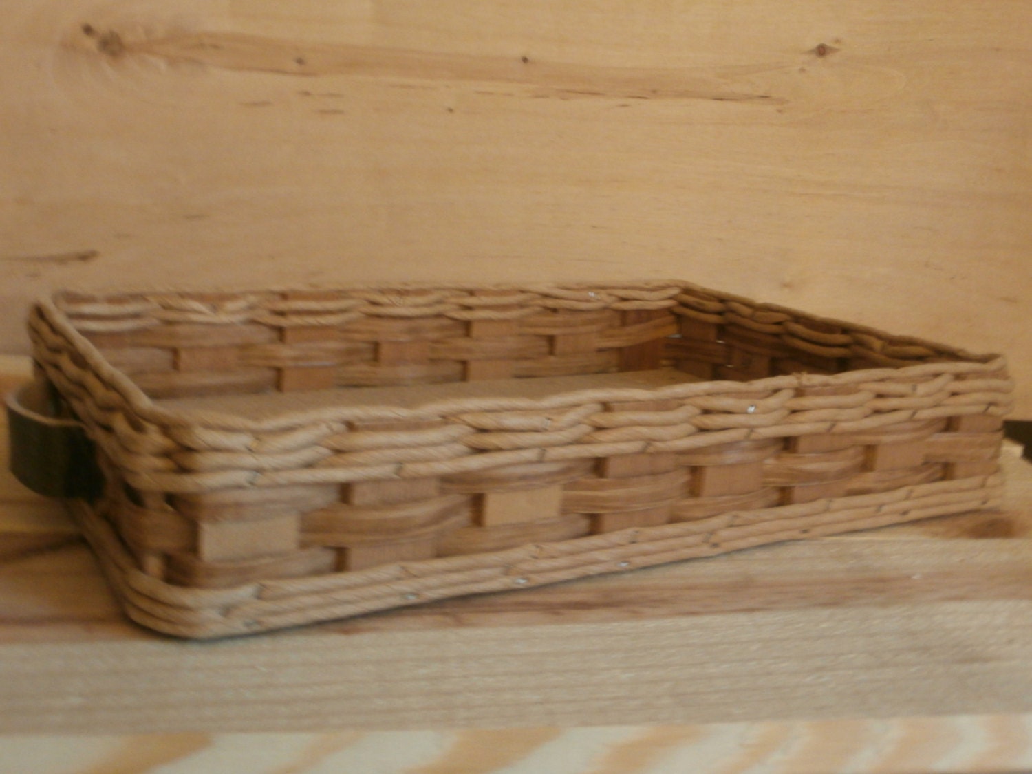 Serving Tray for Table or Ottoman Two Handled Wicker Twine Hemp Wood Construction