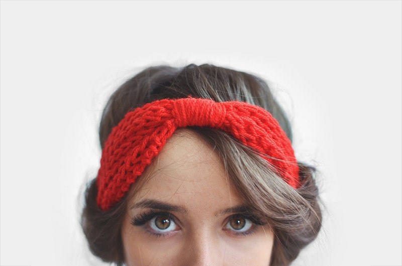 Red headband, ear warmer / Hand Knitted - Plexida