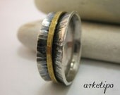 Handmade, hammered sterling silver and brass Ring / Wedding Band.   Ring for women / men (unisex)