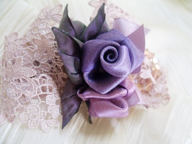 fascinator/corsage/handmade purple rose/flower/ /ribbon/hair clip/wedding bridal hair accessaries/headpiece/prom/cocktail