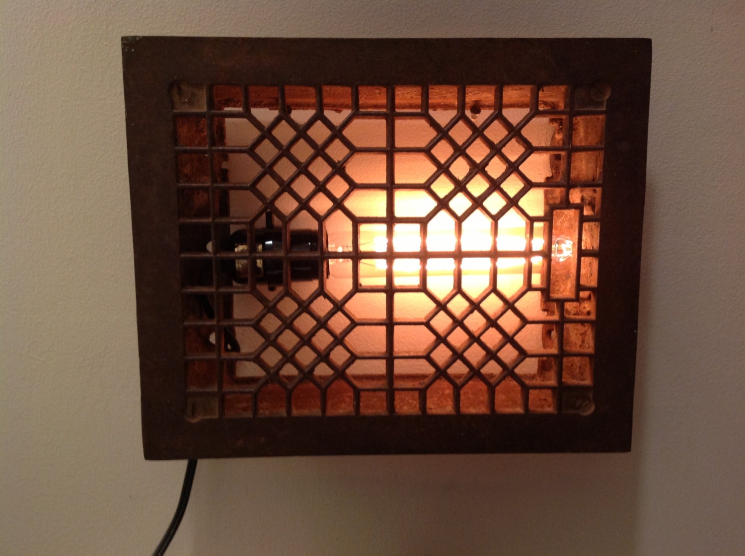 Repurposed Architectural Salvage Antique Heat Register Wall Sconce