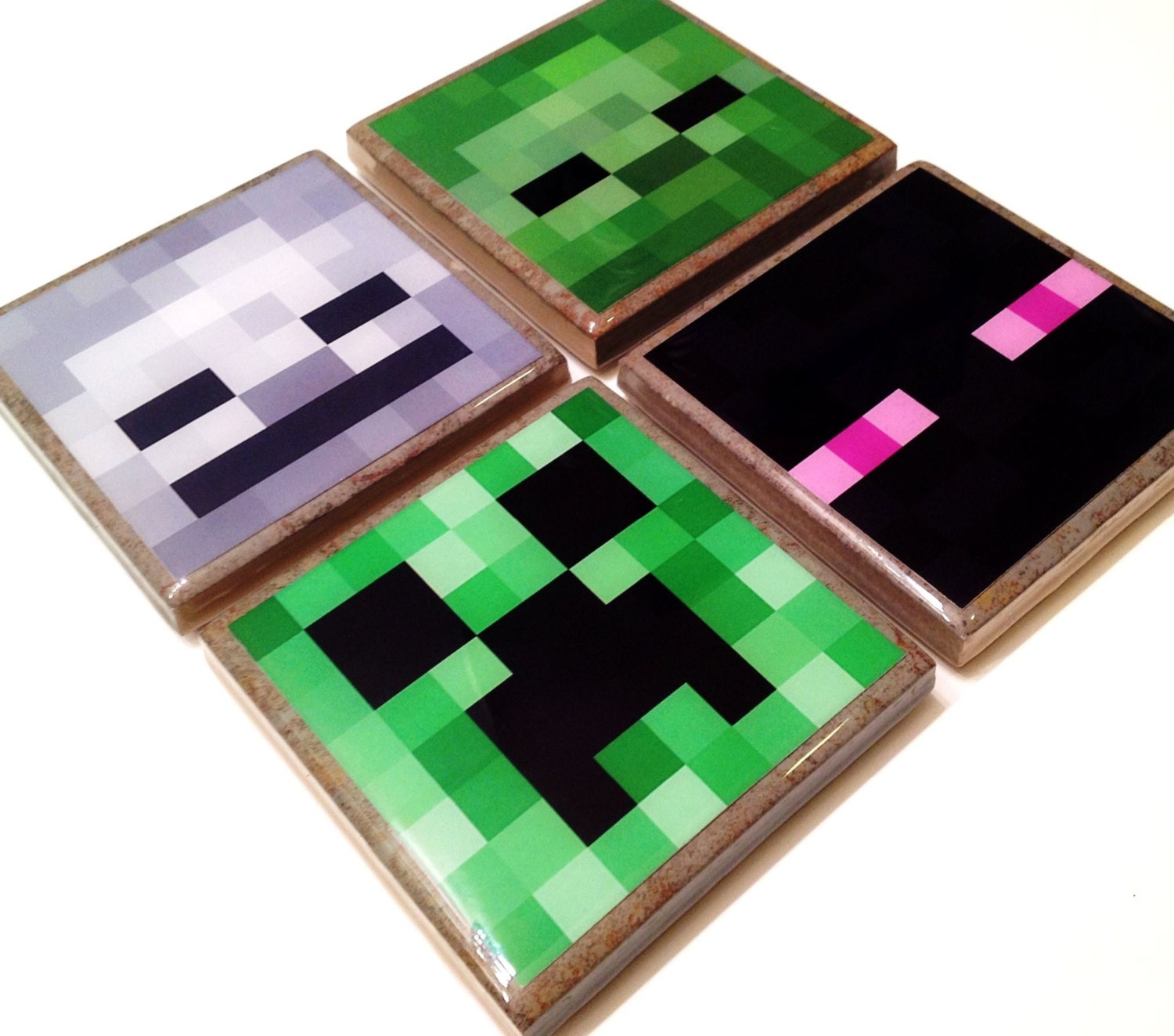 Slate Tile Drink Coasters, Inspired by Minecraft (Set of 4)