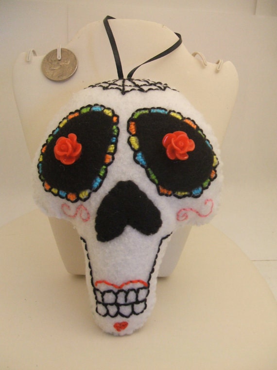 Soft Sculpture Embroider'd Sugar Skull Ornament Hanging Art