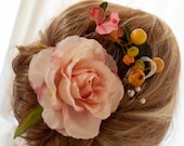 Soft pink rose hair clip/floral hair accessory/bridal bridesmaid/bride/girl/flower/blossom/twine/twig/berry/whimsical racing fascinator