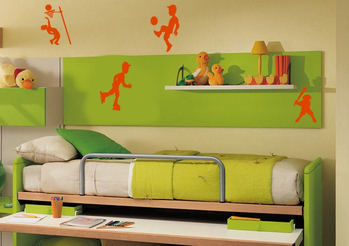 Vinyl Decal Set of Boys Playing  Sport Home Wall Art Decor Removable Stylish Sticker Mural L69 Unique Design Nursery Baby Room Office