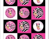 Set of Five BABY MINNIE MOUSE Party Circles - Pink Zebra Minnie Mouse Gift Tags -  Gift Box Sticker - Minnie Mouse Birthday Part Favor