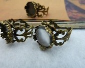 20PCS Brass Antique Bronze Adjustable Filigree Ring Base with 15mm Round Crown Bezel Cup Cabochon Mountings Wholesale FREE SHIPPING