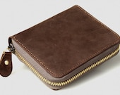 Single Fold Mens Leather Wallet with Coin Pocket  Vintage  Brown
