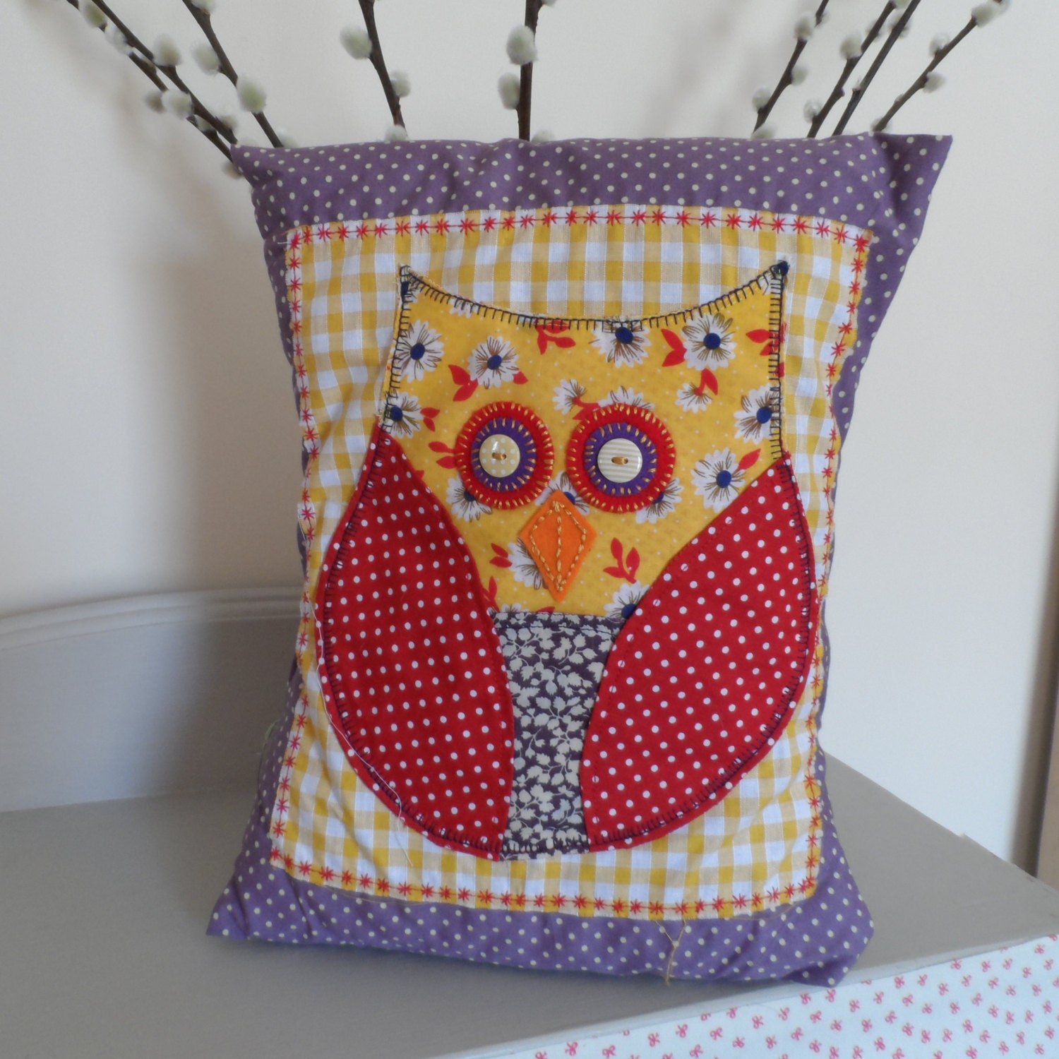 Cute kitsch handmade owl pillow