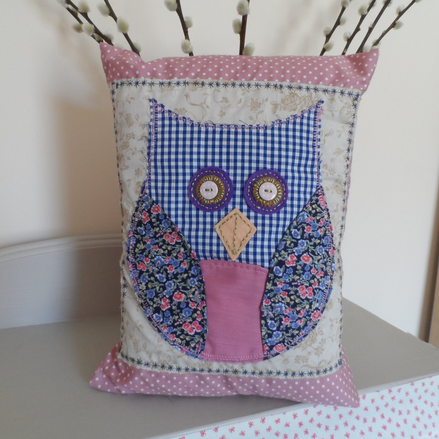 Cute kitsch handmade owl pillow