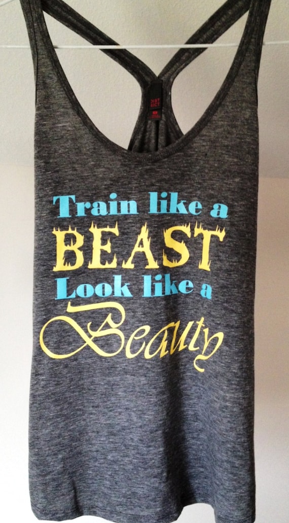 Train Like A Beast Look Like A Beauty Gray Tri-Blend District Threads T-Back Tank Top - Workout Tank - size small