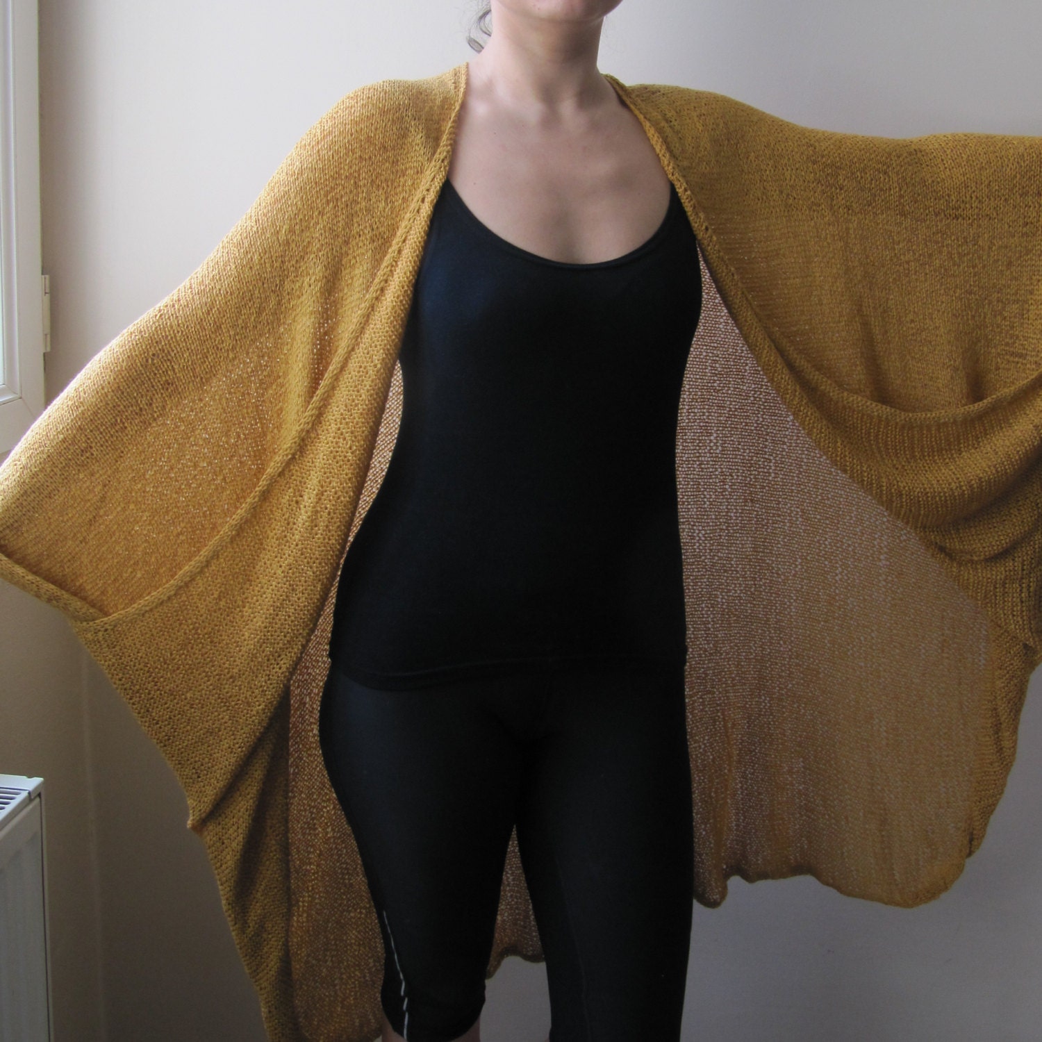 Mustard yellow capelet for women/Creative knit clothing/Mustard yellow jacket for ladies