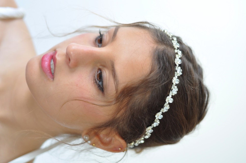 Vintage Style Wedding Headband Bridal Hair Wreath headband rhinestone crystal swarovski head piece ,bridal headband  Wedding Tiara ribbon