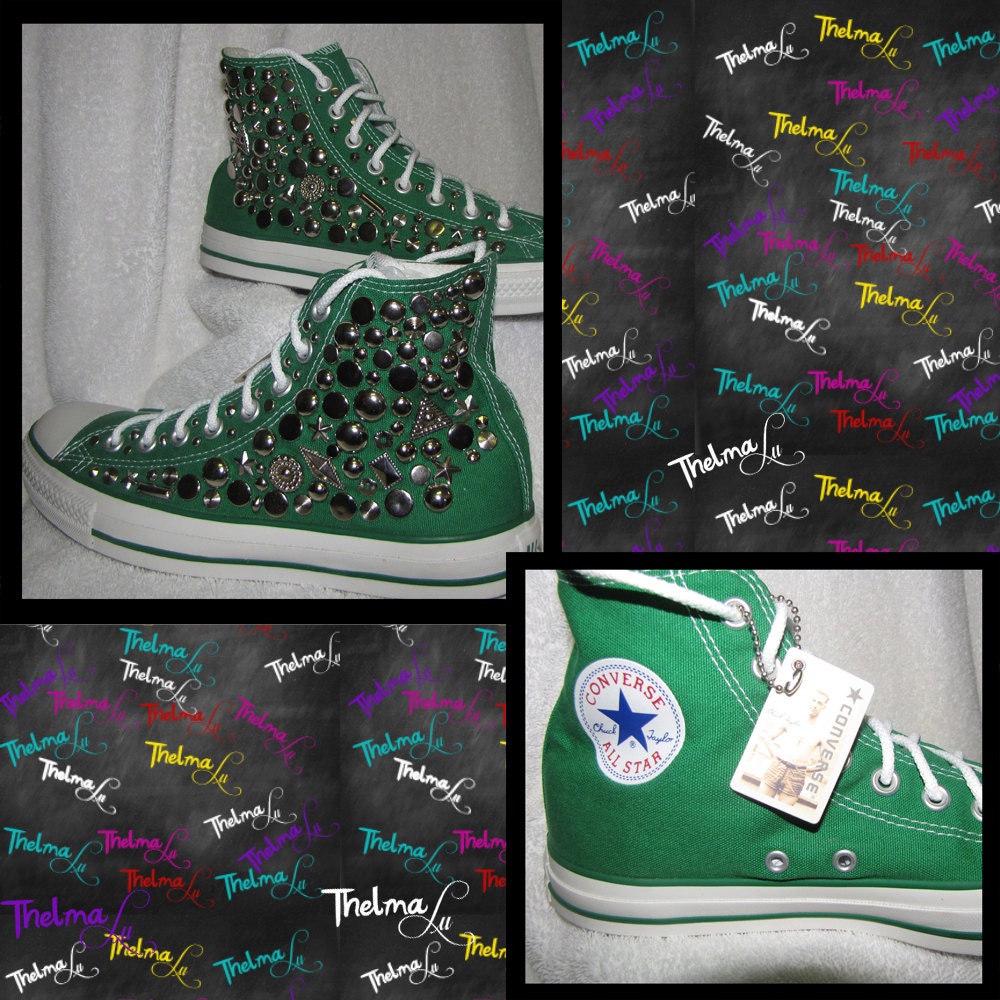 UNISEX Hand Stud Embellished Green Converse High Top Sneakers Mens sz.8 Womans sz.10