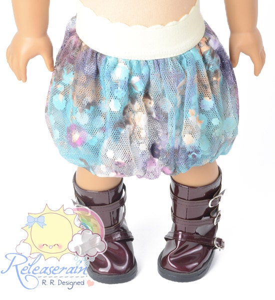 Light Pale Yellow Elastic Band Waist Blue/Purple Fantasy Wonderland Mesh Tulle Bubble Skirt Doll Clothes Outfit for 18" American Girl dolls