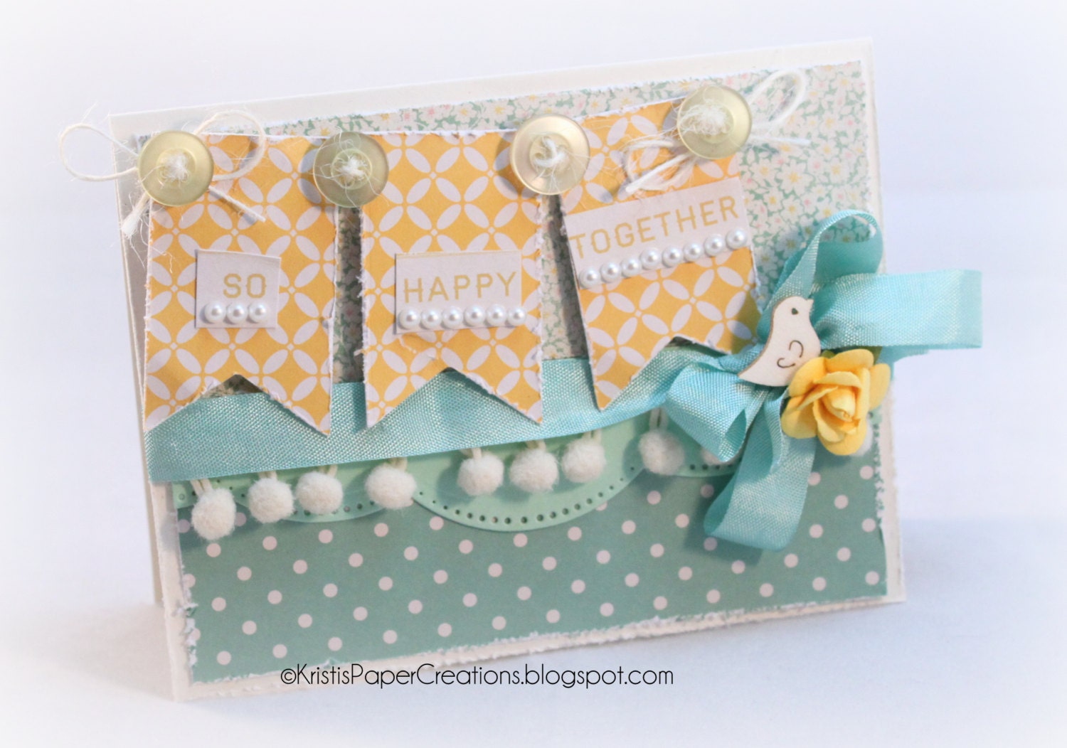 So Happy Together-shabby chic homespun chic country love card banners bird  pearls