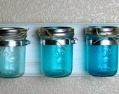 Shabby chic distressed mason jar wall hanger in blue, purple, pink, yellow, green, brown, or black