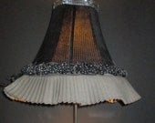 Polka dots, eco friendly, repurposed fabric, grey, black and off white, stripes, eclectic, artist made, ooak lamp shade