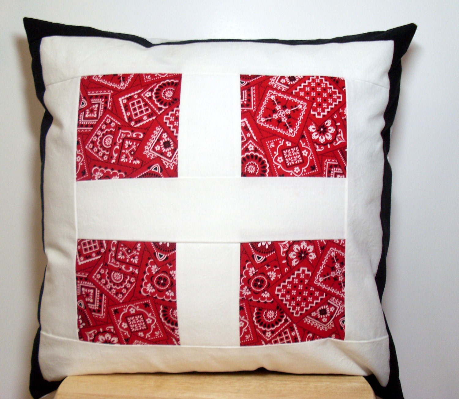 On Sale - Red Bandana - Throw Pillow Cover - Patchwork Country Western - Cushion - 18x18