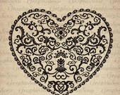Ornamental Heart - Printable Graphics Digital Collage Sheet Image Download Iron on Transfer Fabric Paper Glass Orn40