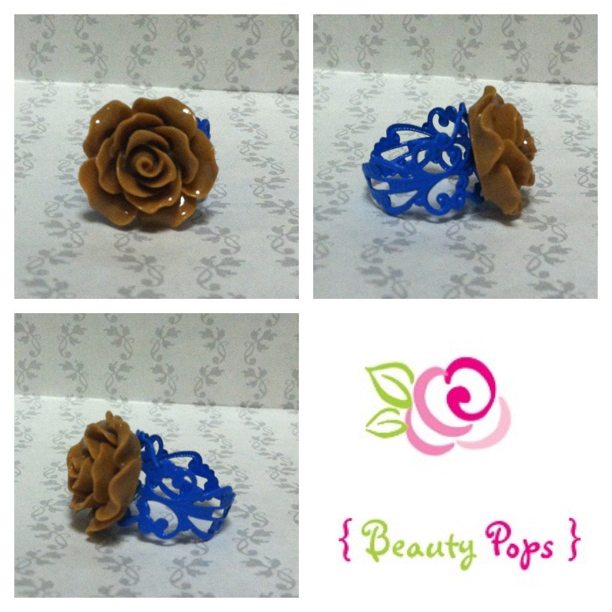 Mocha Rose Ring with Blue Finish