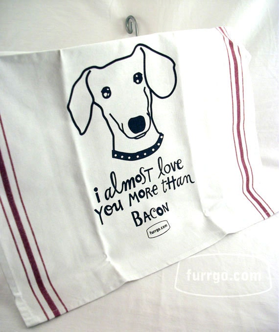Tea Towel (Dachshund in Dark Purple) I Almost Love You More Than Bacon (or Beer) 17x28