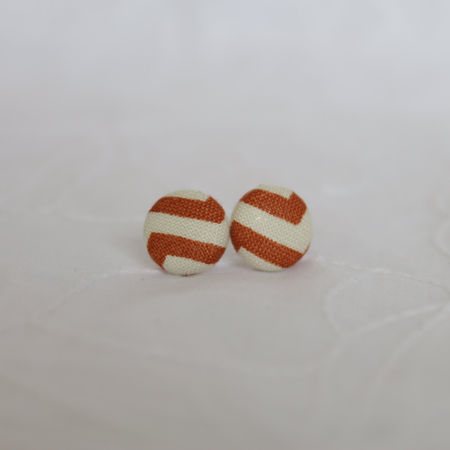 Rust Orange Chevron fabric covered button earrings