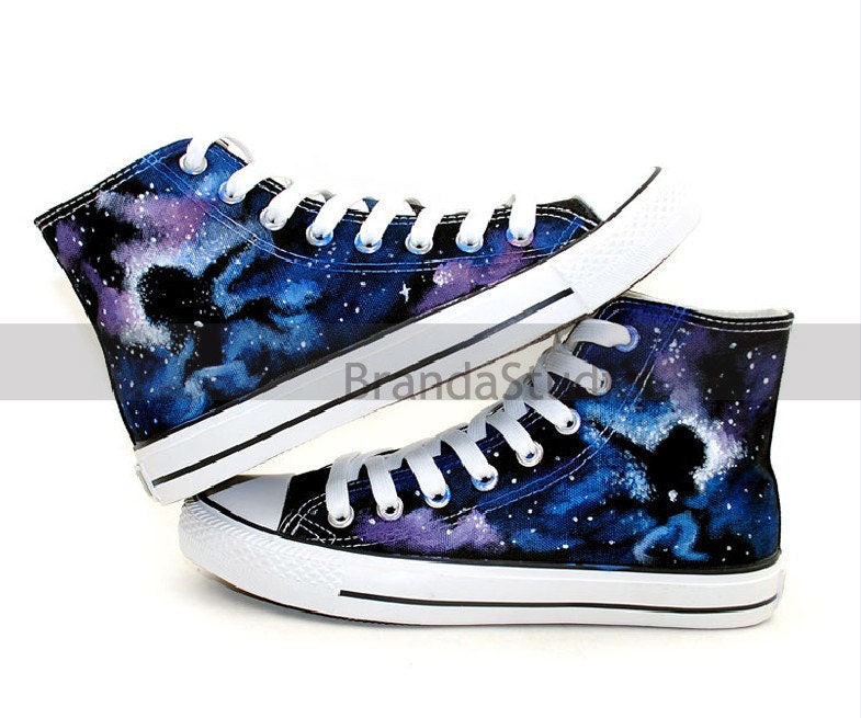 Galaxy Hand Painted Shoes High Top Fashion Canvas Sneakers,Custom Shoes-Galaxy Nebula-paint on converse 90 Usd