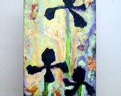 Iris on a standing hand painted, solid wood block with 4 sides and top fully painted and with metallic gold foil accents.