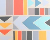 Deconstructed Arrow Large Painting on Birch, Modern Art, Triangles, Geometric, Orange, Gray, 24x48