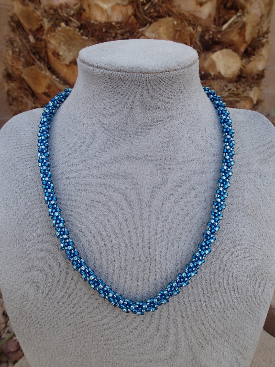Blue Textured Beaded Kumihimo Necklace