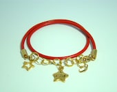 Red Leather and Chain Double Wrap Bracelet, Friendship Bracelet, Charm Bracelet, Double Leather Wrap, Jewelry for Her