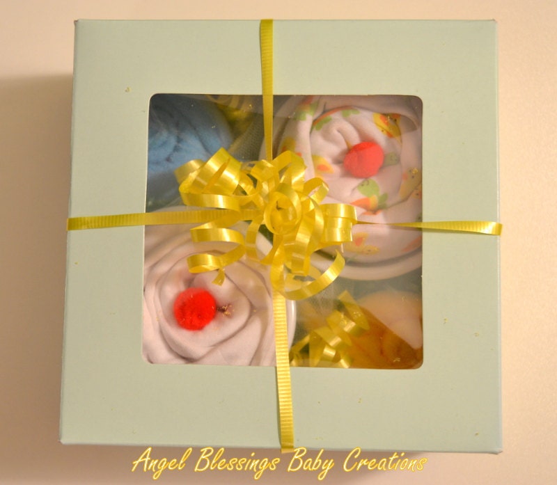Newborn Baby Cupcake and Lollipop Gift Set --PJ, Onesies, and Baby Washcloths--Unique Baby Shower Present---Give a Useful Novelty Gift