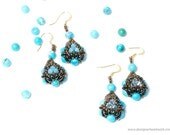 Turquoise earrings with gemstones and twin beads