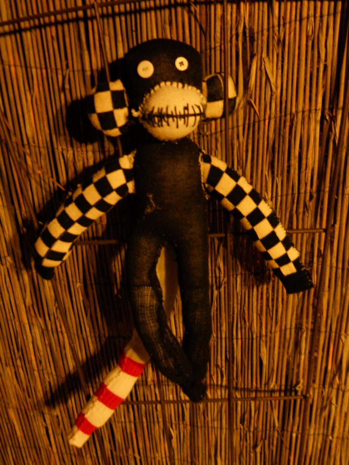Checker Pattern Handcrafted Sock Monkey Art Doll "Checkers"