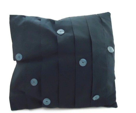 Black Banded Pillow Cover with Vintage Buttons