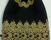 Designer shearling black  dog harness jacket  coat  embellished with Belgian gold lace,Swarovski crystals, pearls, gold beads.