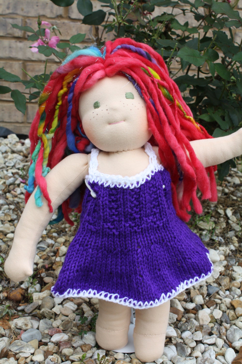 Beautiful hand knitted purple sundress for Waldorf and American Girl dolls. - LittleAcornsBy3Oaks