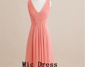 New Arrival V-neck Straps Sleeveless Knee-length Pleated Chiffon Beach Short Evening/Party/Homecoming/cocktail dress/Bridesmaid/Formal Dress