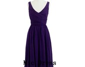 High Quality V-neck Straps Knee-length Pleated Chiffon Cocktail/Evening/Party/Homecoming/cocktail dress/Bridesmaid/Formal Dress