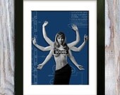 VINTAGE TOPLESS BABE. smut for men. girlie mag. boobs. kali. six arms. adult. mature. manly. blue. kitsch. sexy. man cave art. fun. kinky.