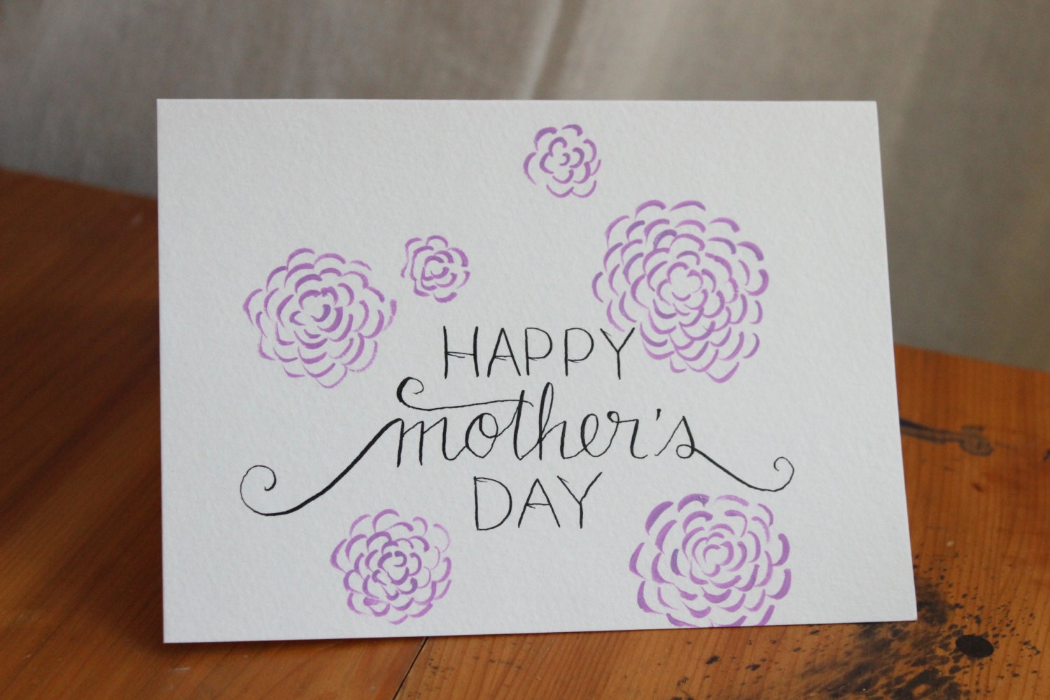 Mother's Day Card. 5x7 Hand Inked. One of A Kind. Purple Spring Flowers