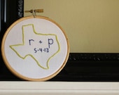 Personalized Wedding Keepsake. Embroidery Hoop Art. Custom State Map With Initials.