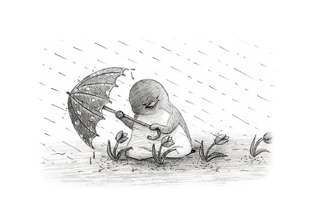 Rainy Day 5x7 Pencil Drawing Print