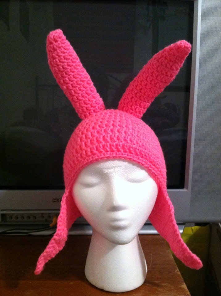 Louise Belcher inspired pink bunny ear beanie by letthewookieknit