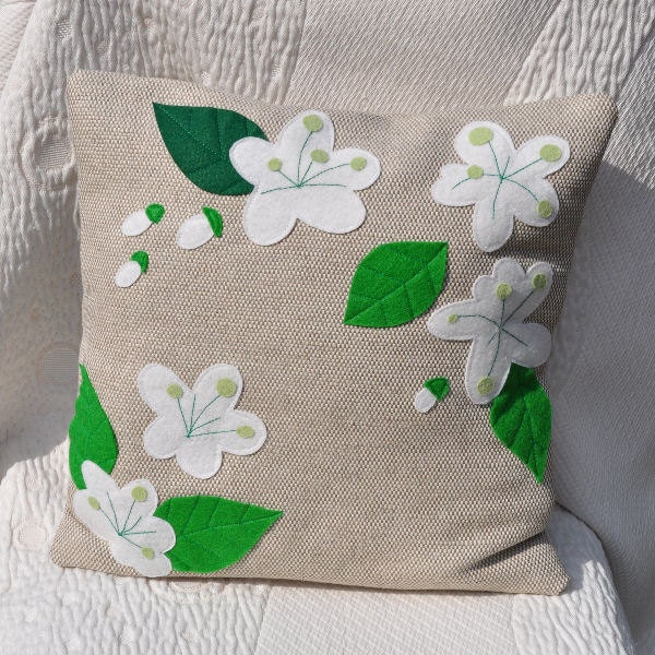 Decorative pillow, Flowers of apple trees, springs, flowers, living room, cushion cover, bedroom decor, application, natural beige linen. - AgaArtFactory