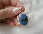 Butterfly Necklace Pendant - RED ADMIRAL (Vanessa atalanta) - Polymer clay, Heart, Sterling Silver, Red, Blue, Black