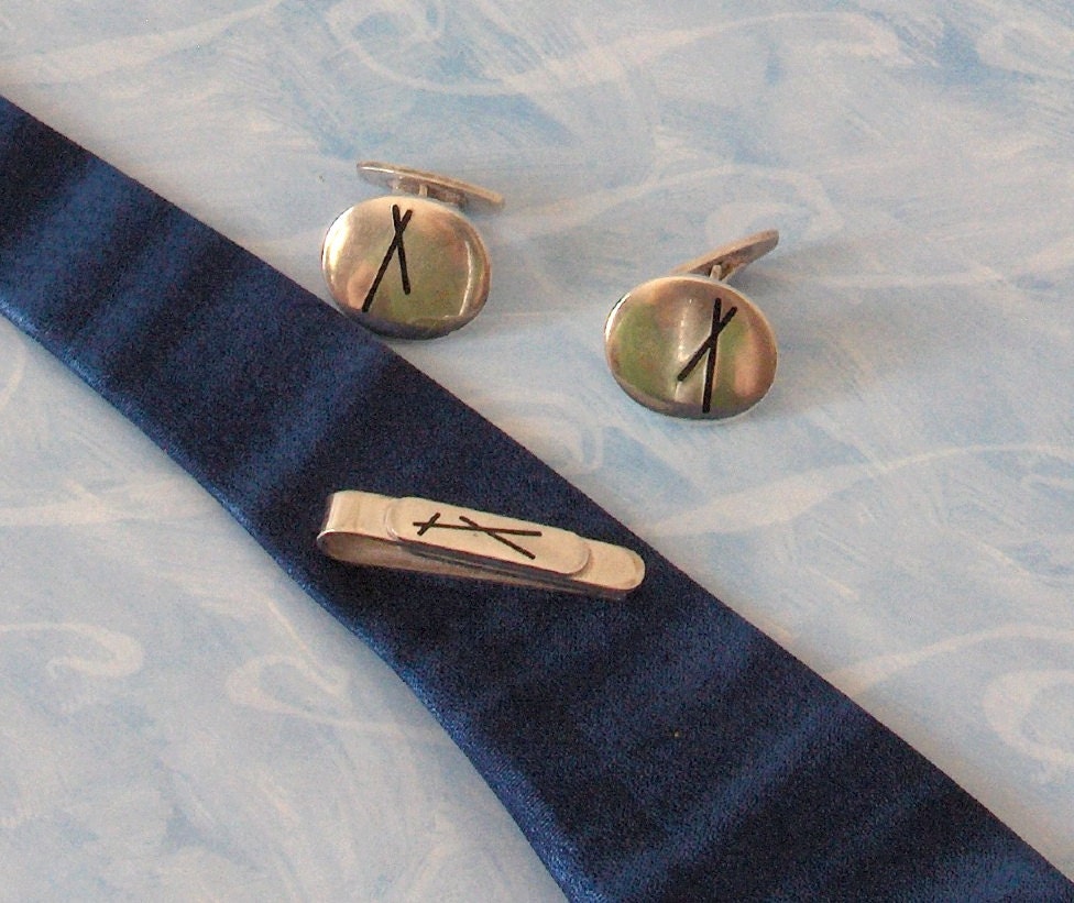 Hans Hansen Sterling Denmark cufflinks Tieclip Modern 1960s