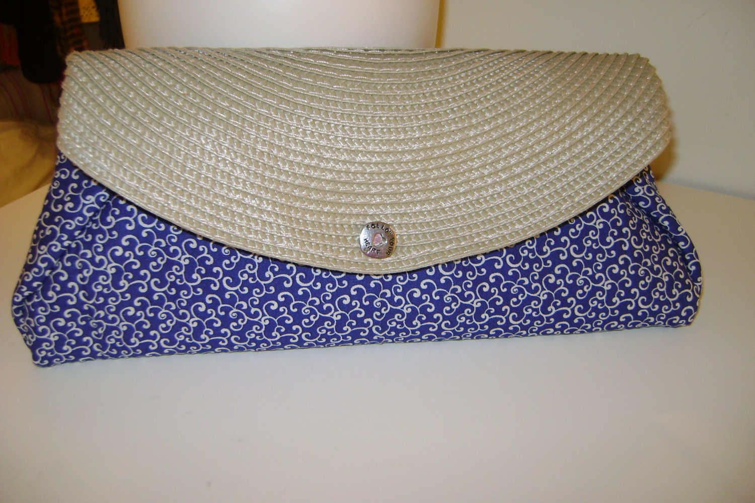 Beige/Blue upcycled clutch, upcycled place mat, summer clutch, lightweight clutch
